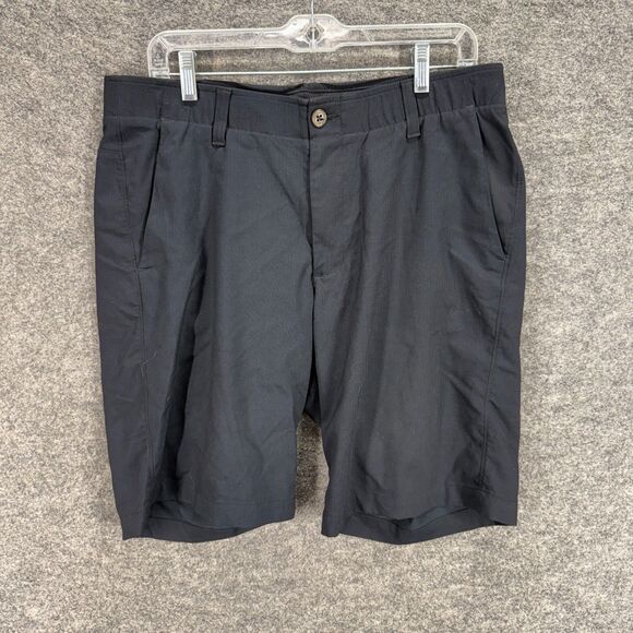 Under Armour Shorts Men 35 Black Mid Rise Chino Flat Front HeatGear Pockets - Picture 1 of 8